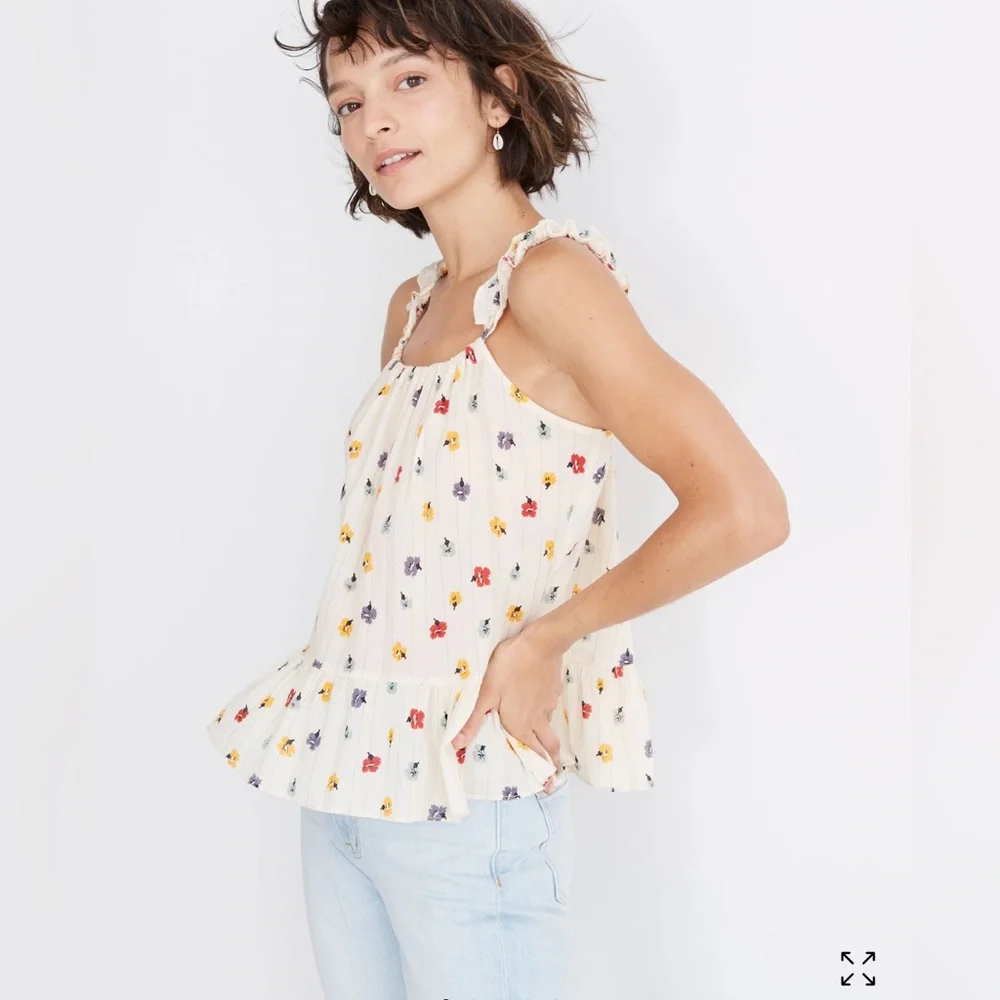 Madewell Ruffle-Strap Cami Top in Metallic-Striped Confetti Floral size 10 - Picture 1 of 13
